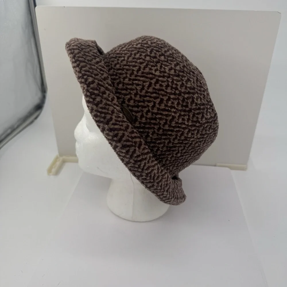 Liz Claiborne Brown Textured Bucket Hat Vintage 90s Plush OS Granny core‎